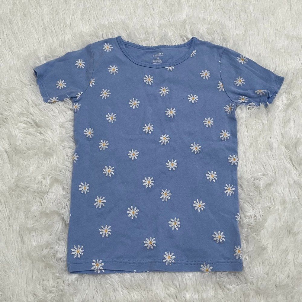 Girls Carter's Blue Floral T-Shirt Blue and White Size 10 Casual Floral Summer